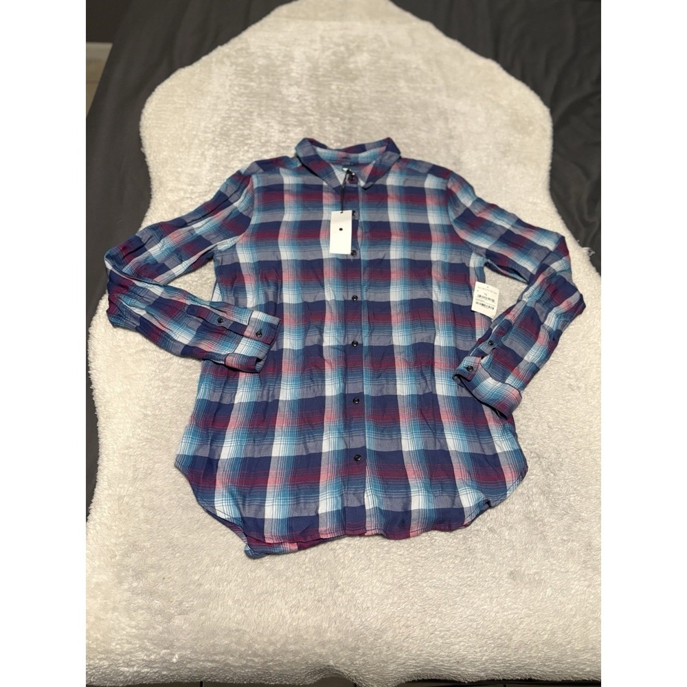 New Treasure & Bond Women's Button Down Medium Shirt Plaid Blue‎ Top Nordstrom